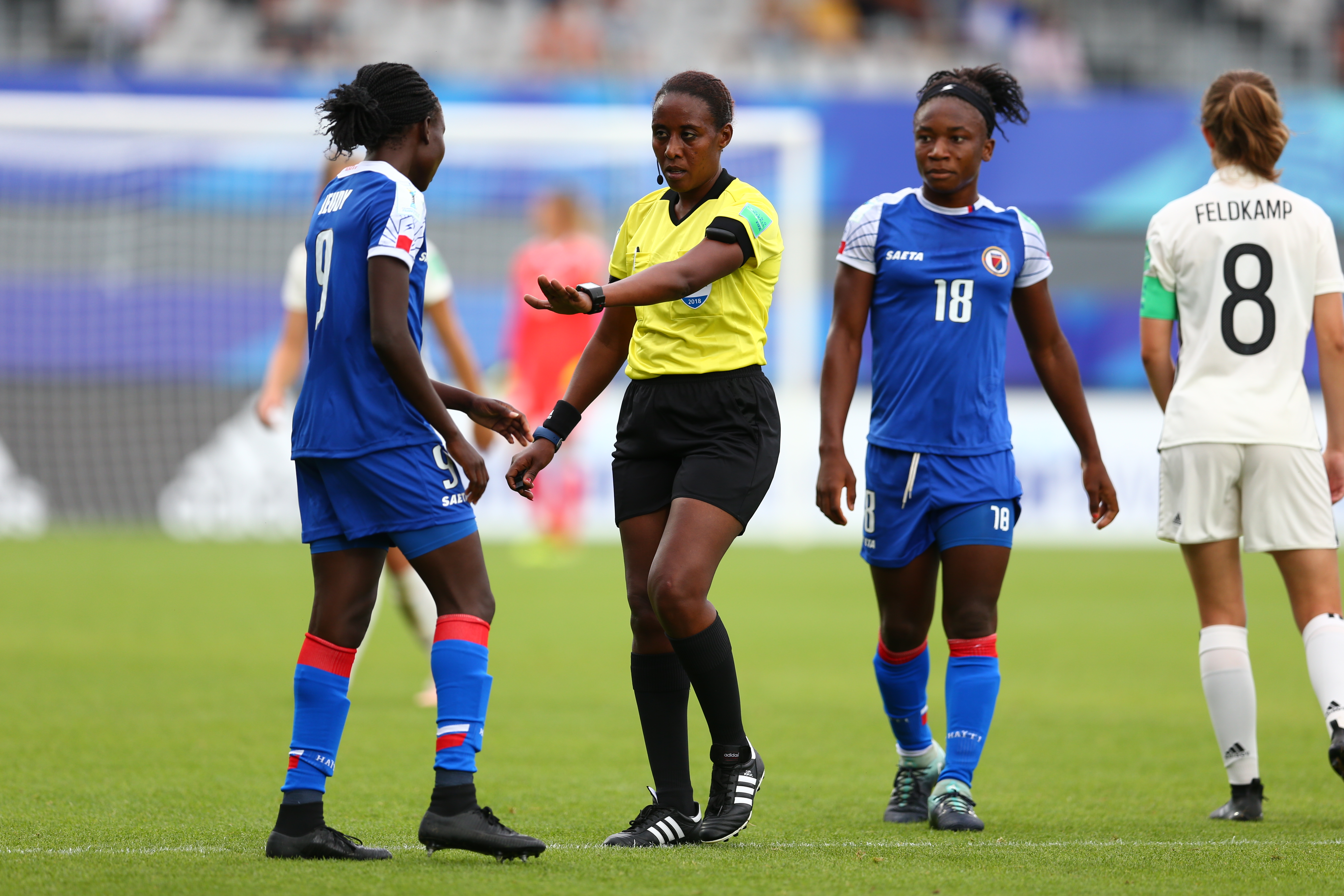 Melchie Dumornay #18 during the FIFA U-20 Women's World Cup France 2018 group D match between Germany and Haiti at Stade de la Rabine on August 13, 2018 in Vannes, France.