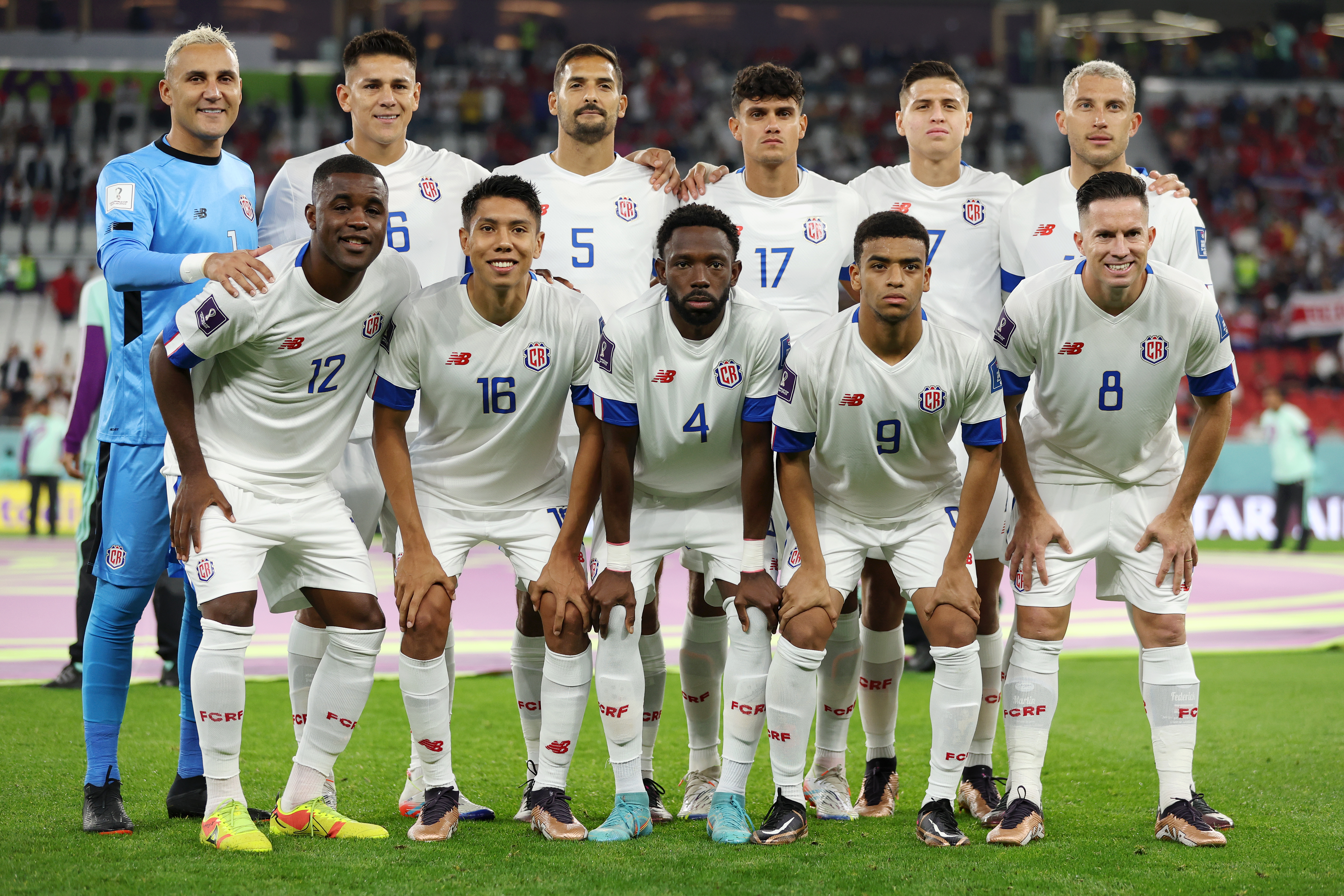 Costa Rica players line up for a team photo prior to the FIFA World Cup Qatar 2022 Group E match between Spain and Costa Rica at Al Thumama Stadium on November 23, 2022 in Doha, Qatar.
