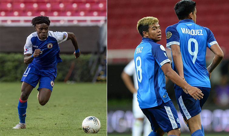 El Salvador's Nildenson Silva De Mello (left) celebrates with team