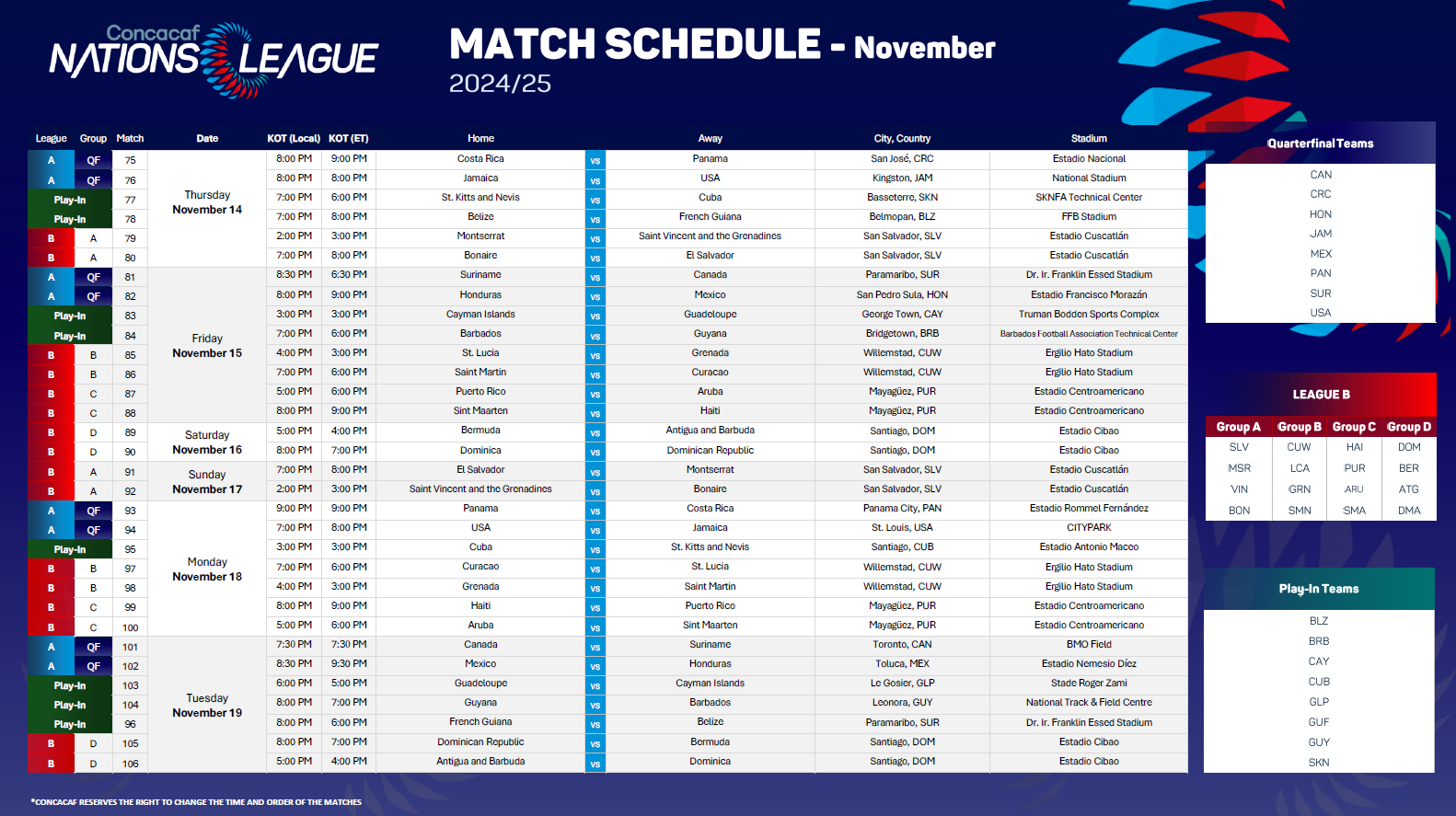 CNL November Schedule